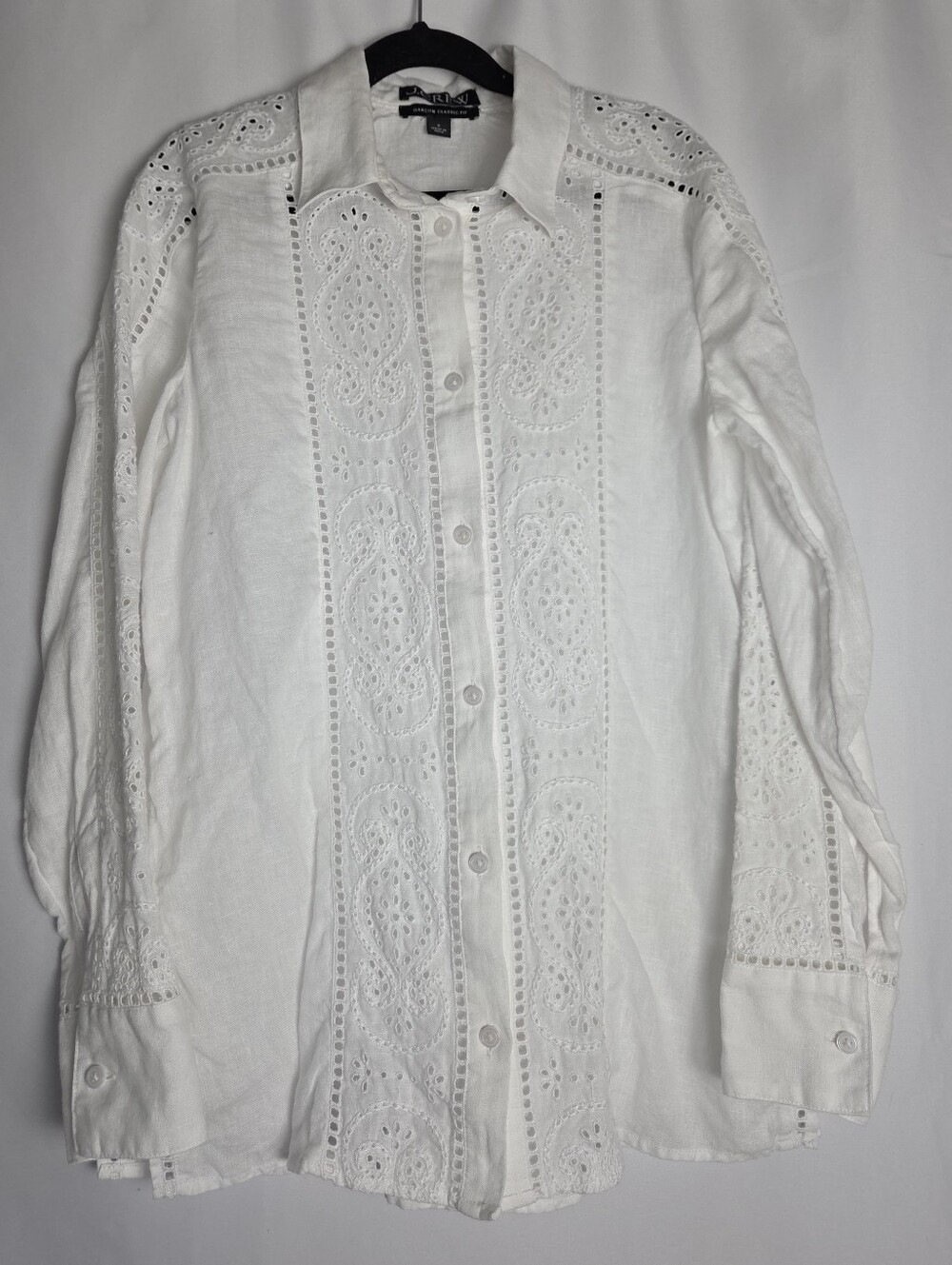 J.Crew Garcon Classic Shirt Women Eyelet Linen White - Size 0 - Picture 2 of 14
